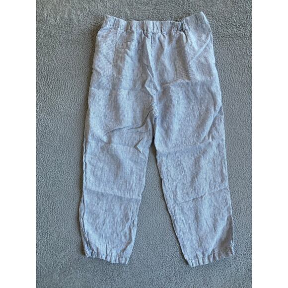 Quince Pants Large Linen Striped Cropped Pull On Stretch Straight Blue Beach - Picture 5 of 14